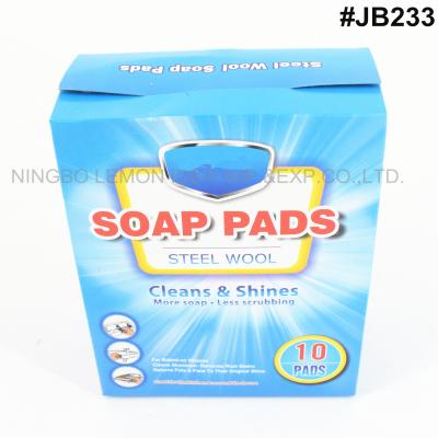 China 10 PCS Steel Wool Sustainable Metal Scouring Cooktop Soap Pads Cleaning Disposable Stain Sponges Box Pack for sale