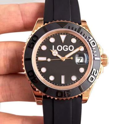 China High Quality Auto Date 40mm Stainless Steel Silicone Strap Watches Sapphire Glass Water Resistant for sale