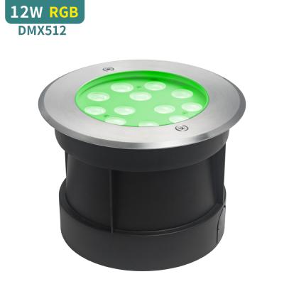 China LANDSCAPE 12W High Voltage Led Inground Light SS304 IP68 Structure Waterproof RGB DMX512 Control LED Buried Ground Light for sale