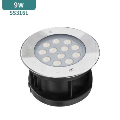 China Waterproof LANDSCAPE 9W SS316L IP68 High Voltage Structure LED Buried Ground Light AC100-240v LED Inground Light for sale