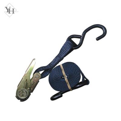 China Polyester Motorcycle Cargo Tie Down Tie Down 1inch 15ft 1500 lbs Ratchet Tie Down Straps With Rubber S Hook for sale