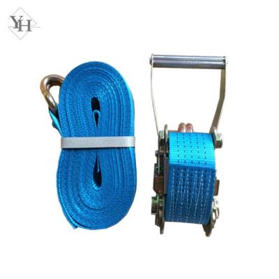 China Cheap Polyester 50mm 3000kg 6m 8m 9m Truck 10m Ratchet Tie Down Straps With Double J Hook for sale