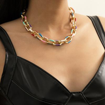 China HOT metal colorful bracelet alloy fashion oil necklace trend geometric steampunk painting chain necklace for sale