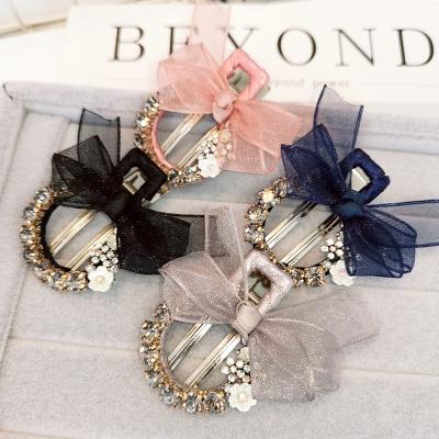 China Lace Mesh Butterfly Bowknot Hair Accessories Combine Clip Girl Sweet Rhinestone Bangs Hair Clip HC1384 for sale