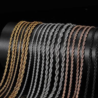 China Wholesale Hiphop Stainless Steel 18k Gold Plated 18k Gold Rope Chain Black Silver Necklace 2mm-6mm for sale