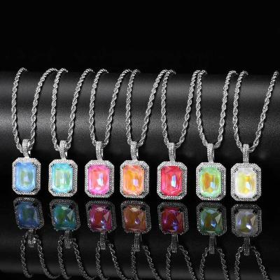 China Luxury Hiphop Women Charm Gemstone Pendant Jewelry Iced Out Crystal Rhinestone Pendant Necklace Multicolor // for sale