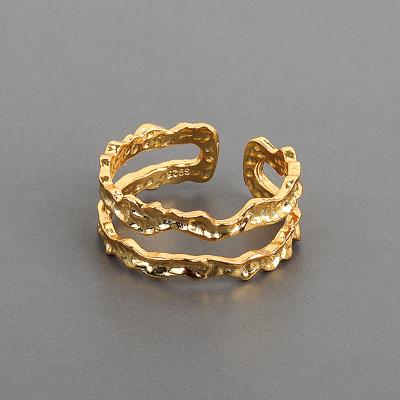 China Simple Pawnable Jewelry TRENDY 18k Ring Geometric Lines Lattice Gold Plated Adjustable Rings For Women for sale