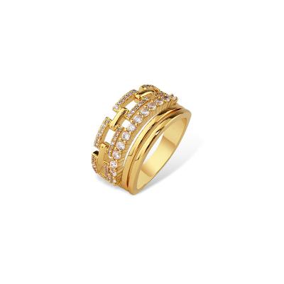 China FASHION Jewelry from WUDU Ring Gold Silver Plated Copper Zircon Brass Diamond Finger Band Chain Rings for Girls for sale