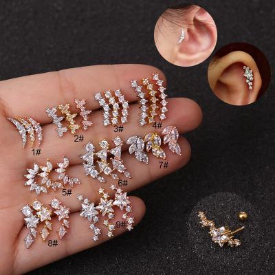 China 2022 Fashionable Wholesale Spring Clover Heart Star Stud Wings Leaves Shapes Colorful Diamonds For Women Gift for sale