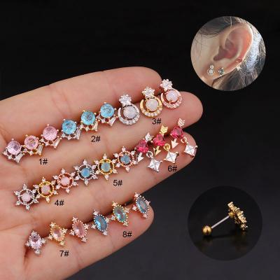 China TRENDY Ear Bone Studs Colors Round Flower Love Crescent Colorful Gemstone 18k Gold Color Earrings With Girl for sale