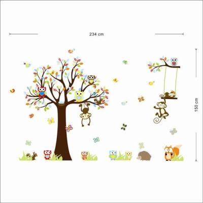 China Minimalist 4 Sheet 30x90CM Tree Wall Sticker Vinyl Decal Kids Room Decor Kids DIY Wall Stickers Forest Cartoon Animal Monkey Owls for sale