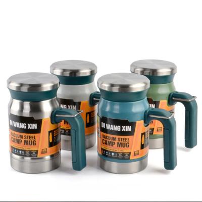 China Business 600ml Large Capacity Stainless Steel Vacuum Flask Tea Cup Filter Double-Layer Coffee Mug With New Handle Mug Thermos Camping Mug for sale