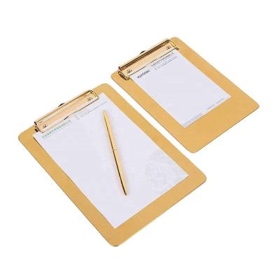 China Office Supplies Gold Metal Writing Sheet Protective Clipboard Menu Data File Storage Folder for Office Restaurant Hotel Home for sale