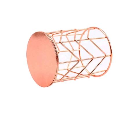 China Multifunctional Makeup Brush Tube Pen Holder Boxes Desk Stationery Decor Storage Holder Makeup Brushes Frame Gold Metal for sale