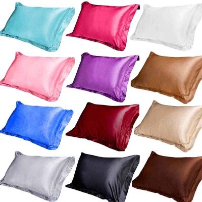 China Hotel Simulation Silk Pillowcase Solid Cover Comfortable Soft Pillowcase For Luxury Ice Silk Soft Pillowcase Bedroom Ice Solid Color for sale