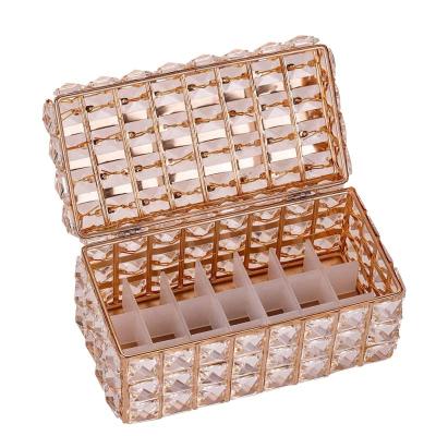 China Multifunctional Makeup Lipstick Organizer Crystal Box Home Desktop Cosmetics Lip Gloss Container Storage Tray With Cover for sale