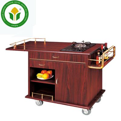 China Hotel Four Wheels Wooden Trolley Solid Wood Baking Trolley for sale