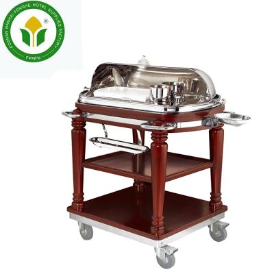 China 5 Star Hotel Wood Supplies Wooden Flambe Cooking Cart for sale