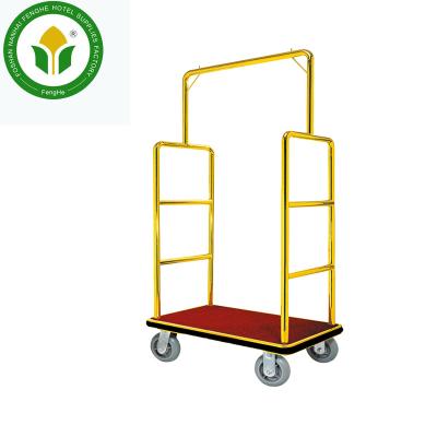 China Modern Hotel Flat Surface Baggage Trolley Baggage Cart Luggage Trolley Golden Town Crier for sale