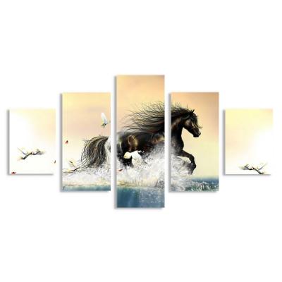 China The International Organization for Standardization HD Modern Decoration Art 5 Panels Horse Wall Canvas Print Painting for sale