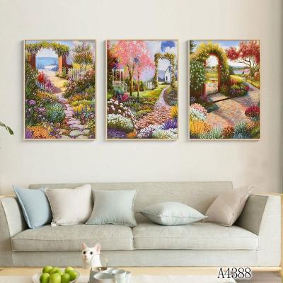 China International Organization for Standardization 3 Panel Natural Forest Scenery Animal Deer Picture Paintings Living Room Natural Wall Art Canvas Painting Classic for sale