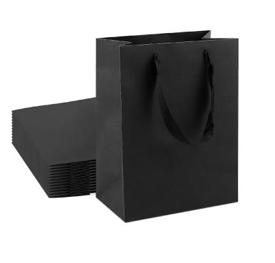 China Recycled Materials Custom Printed Kraft Gift Bags With Black Ribbon Grocery Kraft Paper Shopping Bags for sale