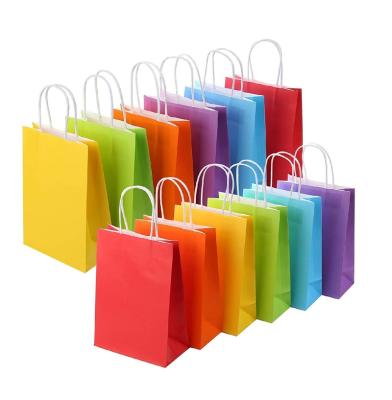 China Recycled Materials Assorted Colors Kraft Paper Giveaway Gift Bags With Handle Kraft Paper Shopping Gift Bags for sale