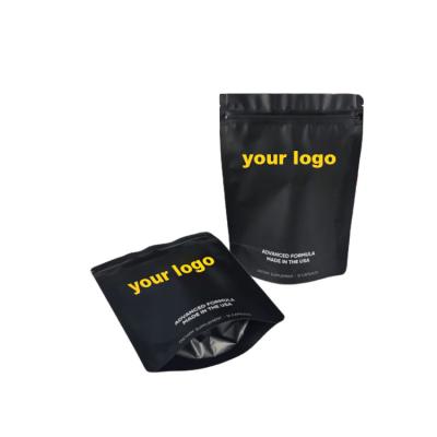 China Barrier Matte Frosted Black Food Packaging Bags Stand Up Pouches With Custom Printed Mylar Ziplock Bags for sale