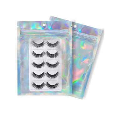 China Front Clear Window Zip Lock Barrier Eyelash Packaging Pouches Transparent Hologram Resealable Bags for sale