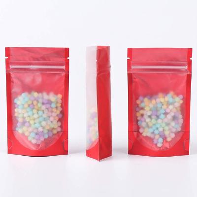 China Barrier Matte Frosted Red Metallic Foil Food Zipper Packaging Bags 12oz Coffee Beans Candy Snack Puffs Packaging Pouches for sale