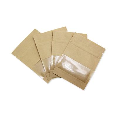 China Barrier Pouch With Window Zipper Food Grade Sample Tea Sample Packs 20g Coffee Powder Pouch Brown Kraft Paper Packaging Bags for sale