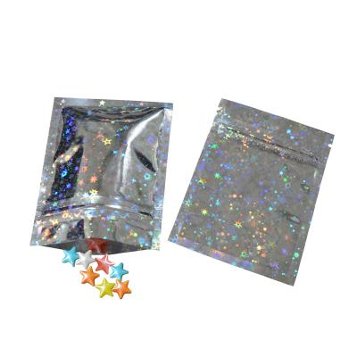 China Resealable Colorful Barrier Hologram Pouches Gifts Shiny Stars Rainbow Zipper Lock Package Bags Cosmetics Glitter Foil Glitter Mylar Bag for sale