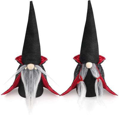 China Wholesale Handmade Halloween Home Decor Gnome With Black Cloak Hat Witch Tomte Scandinavian Plush Doll For Home Decoration for sale