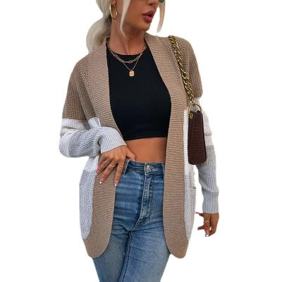 China QUICK DRY Women's Cardigan Color Block Striped Front Cardigan Long Sleeve Casual Knitted Sweater Coat Open Outwear for sale