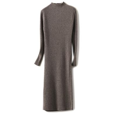 China New Arrival Women's Long Sleeve Sweater Breathable Ribbed Neck Dress High Slim Fit Knitted Midi Dress for sale