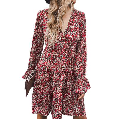 China Bohemian Dresses Women's Casual Floral Print Long Sleeve Maxi Dress for sale