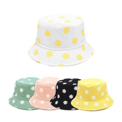 China 2021 Hot Selling Image Korean Fashion Flower Printed Reversible Cotton Bucket Hat For Ladies for sale