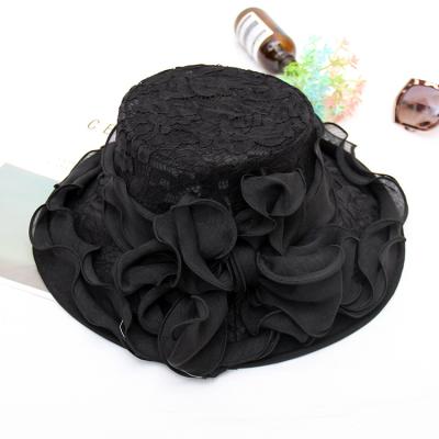 China Hot Sale High Quality Handmade Black Elegant Sinamay Hat Character Royal Wedding Party Hat For Ladies Summer for sale