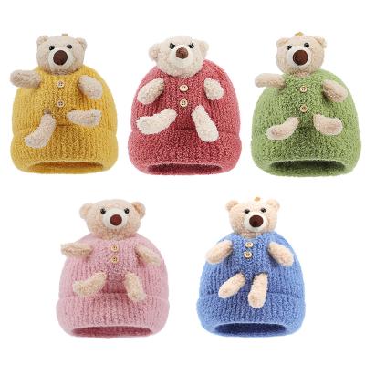 China Wholesale High Quality Cute Funny Bear Character Cartoon Knitted Winter Hats Outdoor Thickened Warm Beanie For Kids And Baby for sale