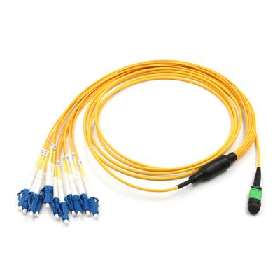 China 12 Fiber MPO To LC Patch Cable With A 2.0mm Single Mode 9/125 OFNP Plenum Yellow Jacket for sale