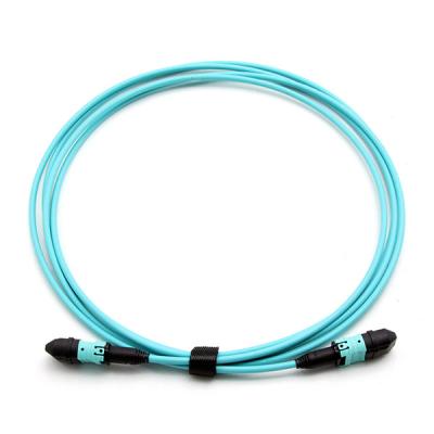 China Female To Female MPO Trunk Cable Assembly 12 Fibers OM3 OFNR Aqua Jacket for sale