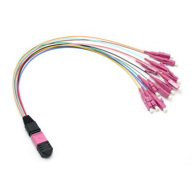 China 12 Fibers MPO Fanout Cable OM4 50/125 10G Hytrel Jacket ROHS Compliant for sale