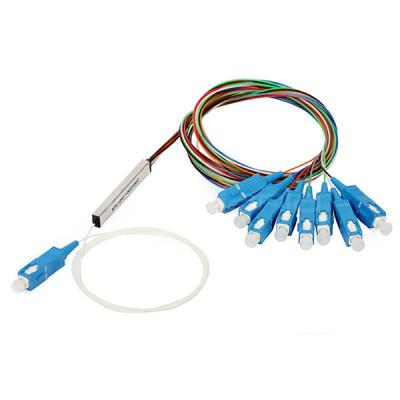 China 1X8 PLC Splitter Tubes de acero 0,9 mm Cable con conectores de fibra SC/UPC en venta