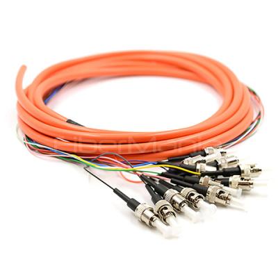 China ST/UPC 12 Cores Bundle Fan-out Fiber Optic Pigtail, Multimode 62.5/125um, Orange Jacket for sale