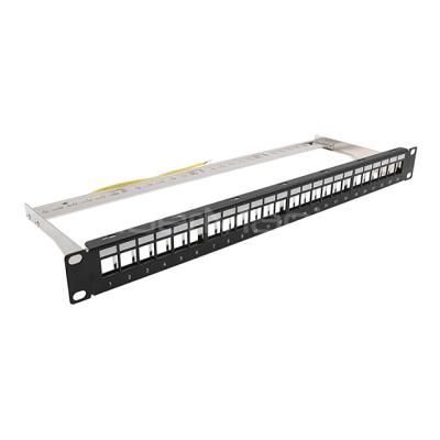 China 24 Port Copper Patch Panel Blank Keystone Shielded 1U 19'' For Keystone Jacks, Black à venda