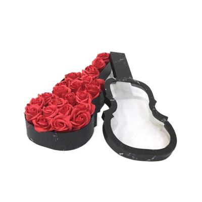 China Recyclable Black Guitar Shaped Mum Gift Flower Packaging Box With Clear Window for sale