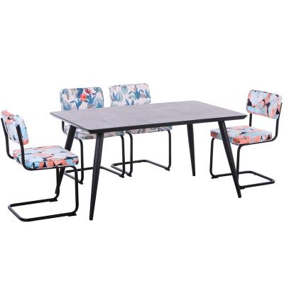 China China Stable Factory Cheap Dining Table And 4 Chairs Modern MDF Dining Table Sets With Metal Frame Legs for sale