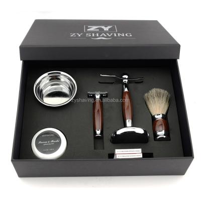 China Single Blade ZY Men's Luxury Shaving Tool All In Wood Razor Brush Holder Set Lather Great Present And Meaningful Ideal For All Occasions: Christmas for sale