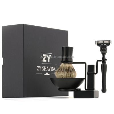 China OEM Logo Mens Razor Brush Cup Bowl 5 Layer Blades Stand Shaving Set With Gift Box for sale