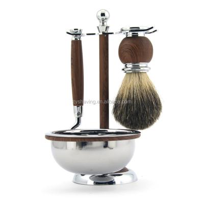 China Luxury Shaving Brush ZY Men Shaving Gift Set Badger Hair Brush Razor Alloy Wooden Stand Illustration for sale